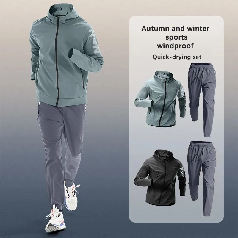 Winter Running Gear Jacket - Set Pakaian Olahraga Trendy Pria untuk